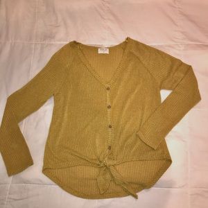 Mustard Yellow Waffle long sleeve front tie size M